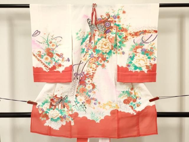 平和屋着物＊夏物 絽 お宮参り 女の子 祝着 産着 初着 のしめ 駒刺繍 御所車花文 金彩 DAAW2728ma