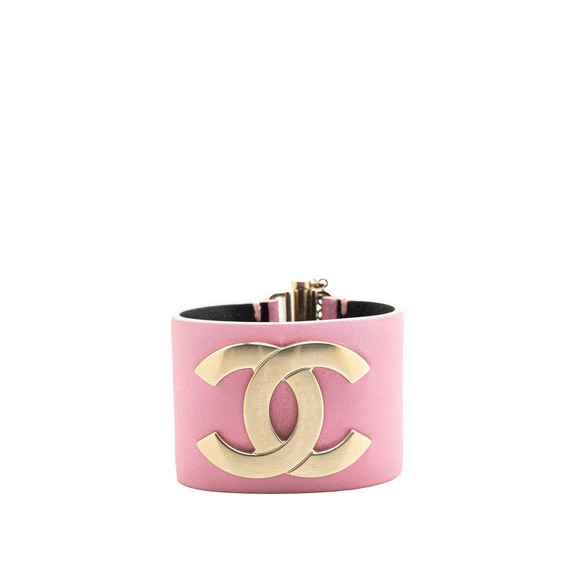 シャネル ココマーク ブレスレット サイズ Ｓ ピンク シャンパンゴールド レザー メッキ レディース CHANEL 1-0210307