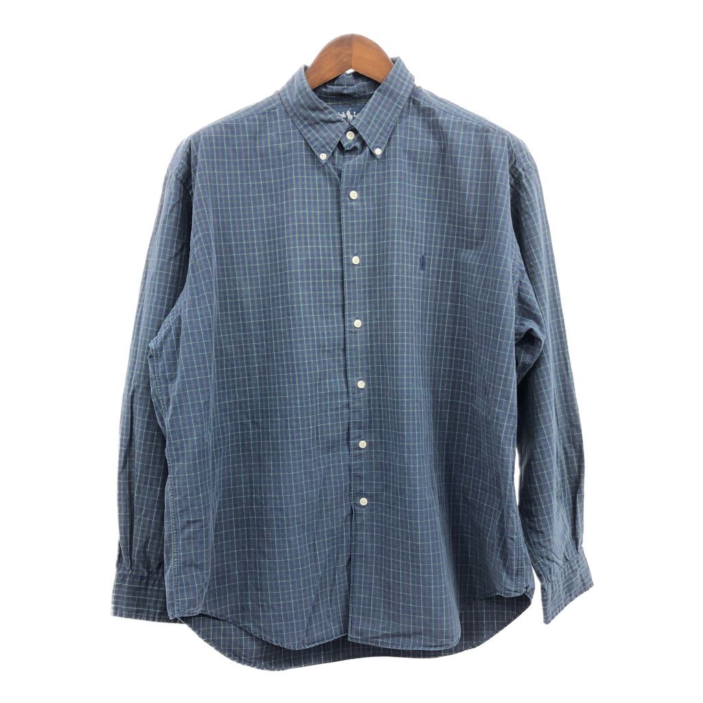 90年代 RALPH LAUREN ラルフローレン MARLOWE ボタンダウン 長袖シャツ ワンポイントロゴ チェック グリーン (メンズ XL) 中古 古着 Q2429