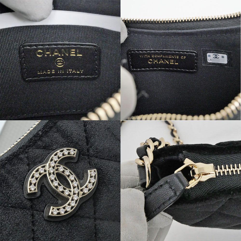 名東】【CHANEL】シャネル チェーンショルダーバッグ ベロア GD金具