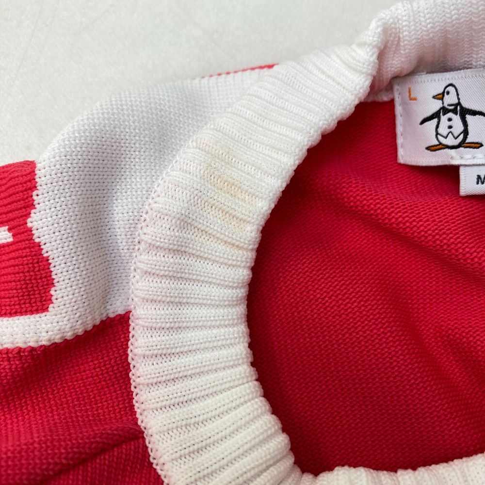 サイズ：L MUNSING WEAR マンシングウェア 2023年モデル ニットセーター ロゴ刺繍  ピンク系 [240101461235] ゴルフウェア レディース ストスト サイズ：L MUNSING WEAR マンシングウェア 2023年モデル ニット