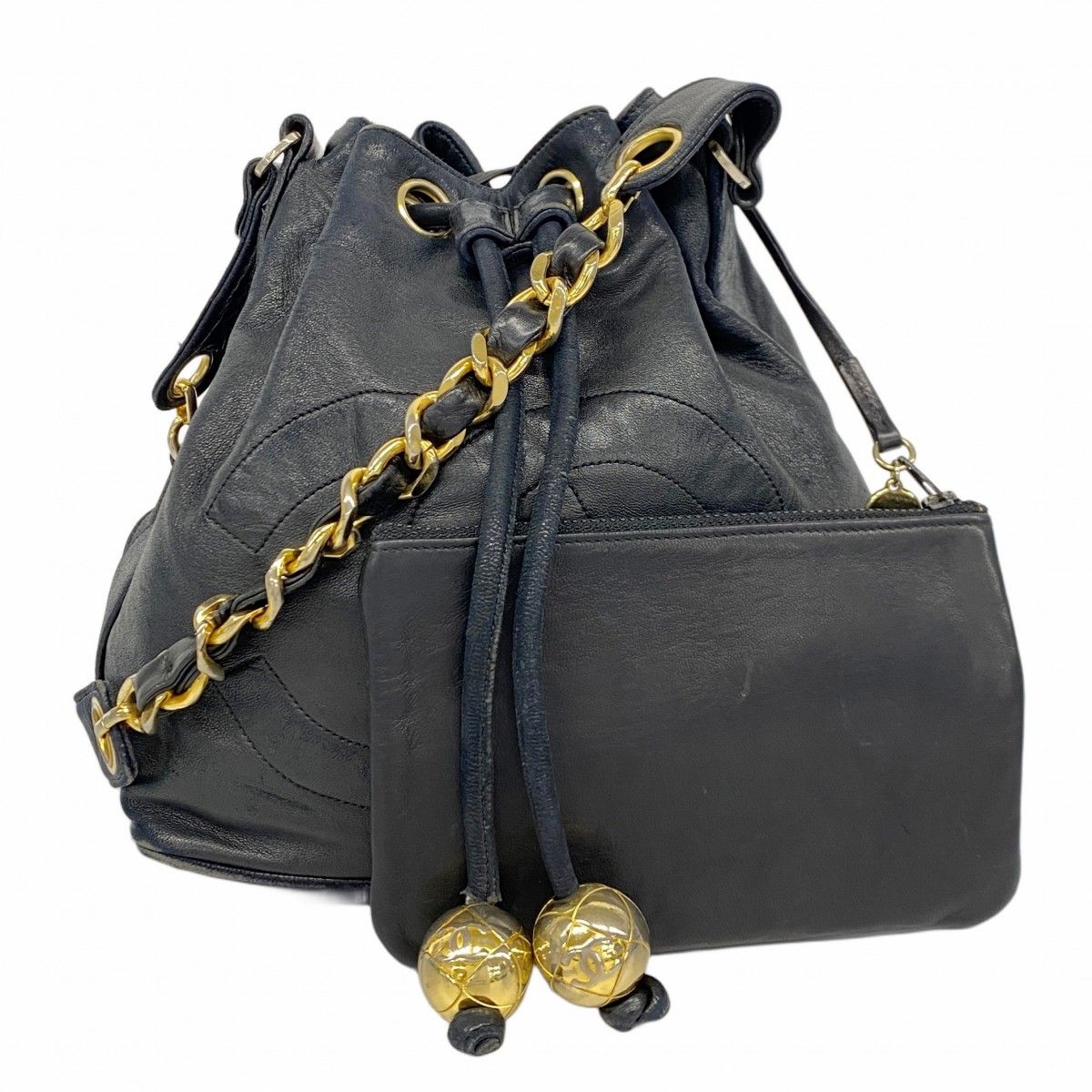 5fb1862 シャネル ショルダーバッグ ラムスキン ブラック ゴールド金具 レディース