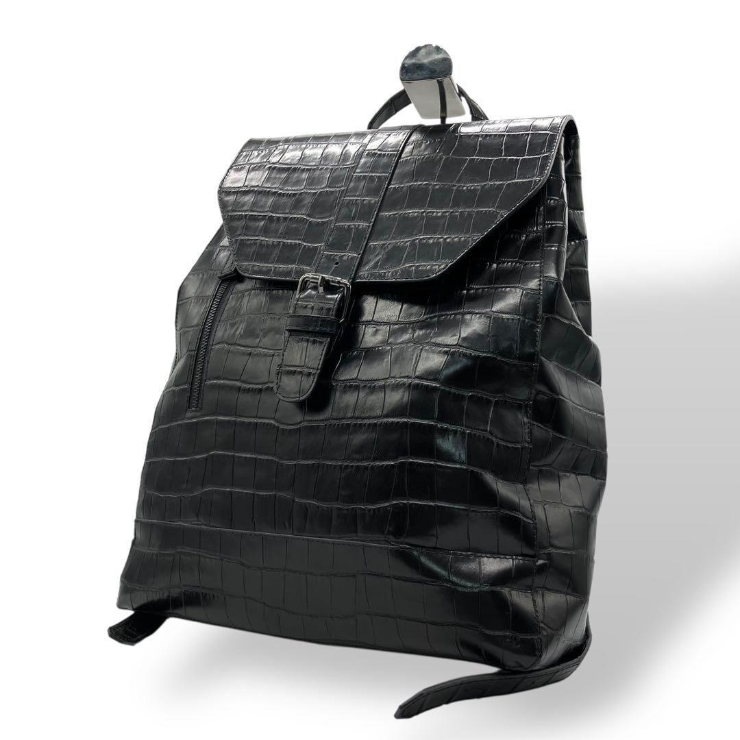 極美品 2155 ZARA リュック クロコ型押し レザー ブラック A4