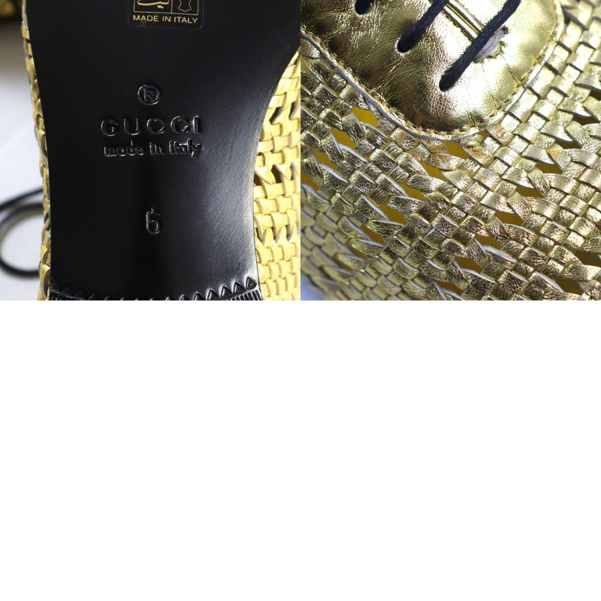 【ドンドン見直し】未使用品○GUCCI グッチ メタリックレザー メッシュ スタッズ付き レースアップ レザーシューズ ゴールド 6 保存袋付き イタリア製 メンズ 定価156,600円