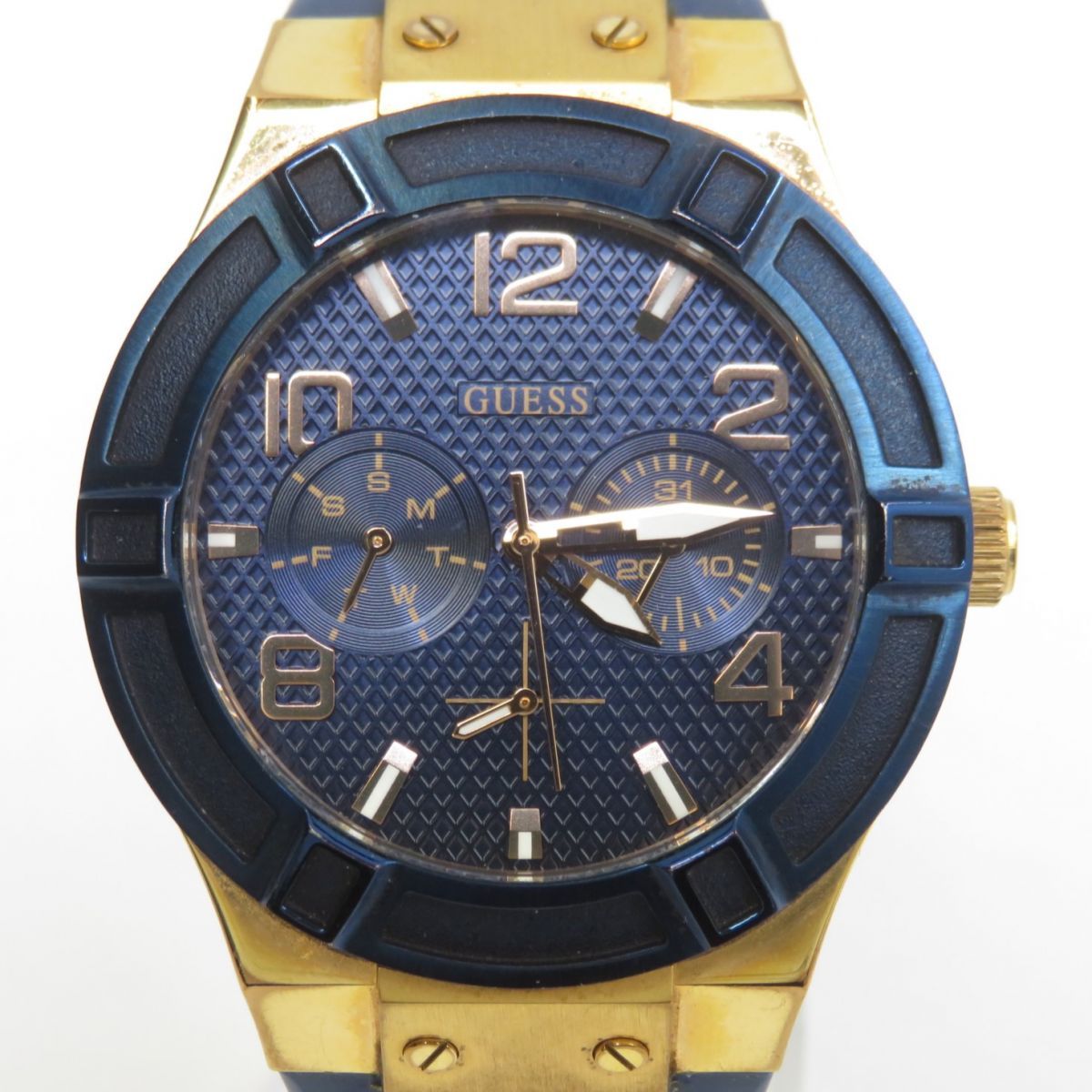 【美品】【1円】GUESS ゲス JET SETTER ジェットセッター レディース腕時計 W0289L1 クォ－ツ デニム レザー ネイビー 取扱説明書 箱付き 時計 シリコン レディース ゲス 腕時計 GUESS時計 GUESS