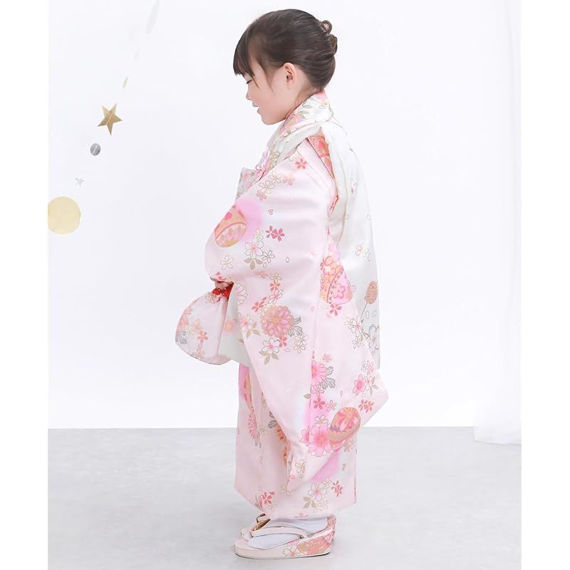 KYOETSU キョウエツ 七五三 3歳 女の子 着物 セット 被布 小物 フルセット 754 くすみ B 9.霞桃の鞠花しらべ 1