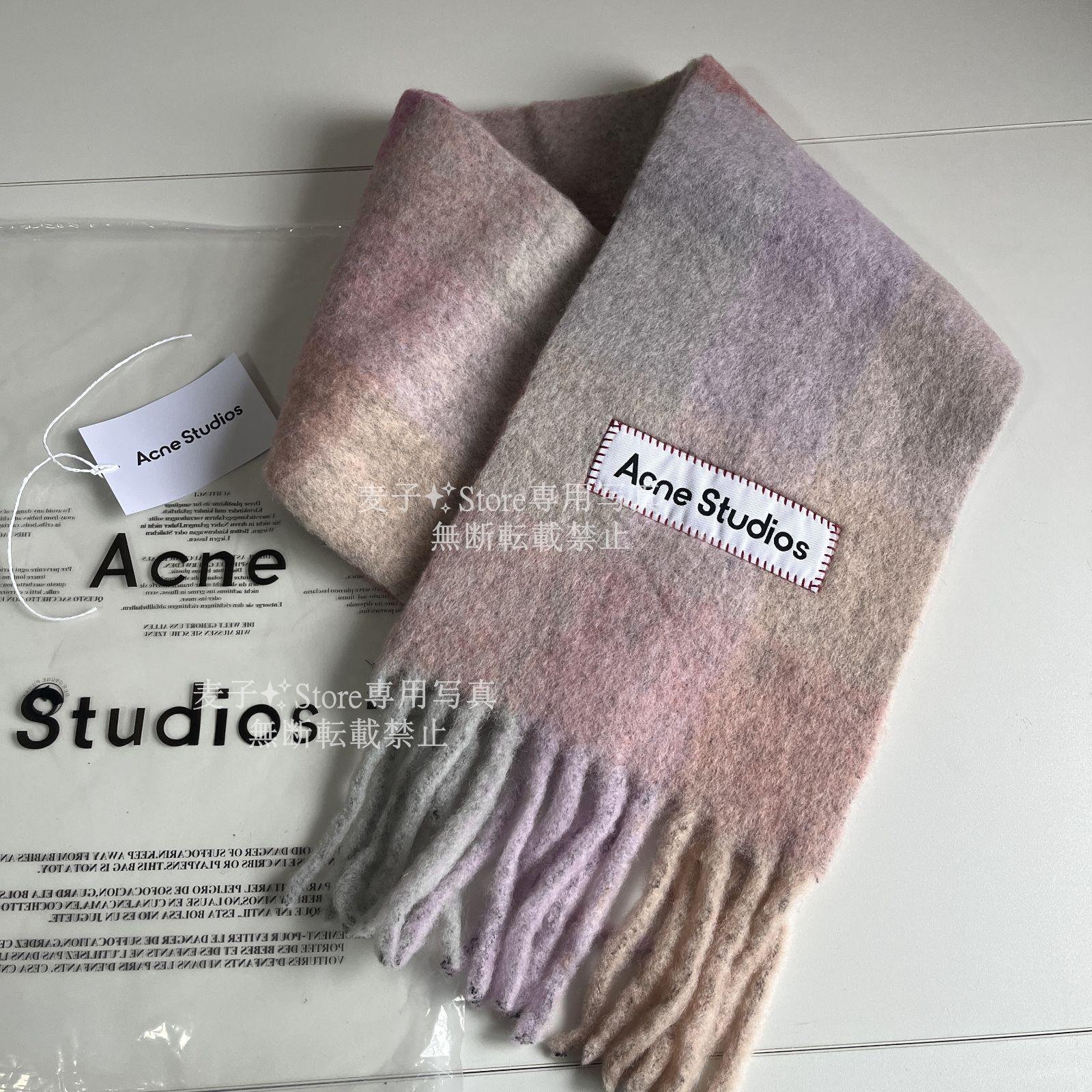 新品】 Acne Studiosアクネ ストゥディオズ マフラー モヘアチェック スカーフ ピンク/プシア/ホワイト - メルカリ