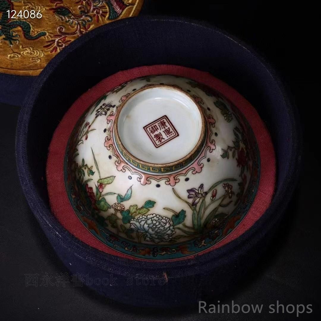新品未使用】中国古美術?珍品旧蔵?純手描き?粉彩磁器ボウル?箱付?置物