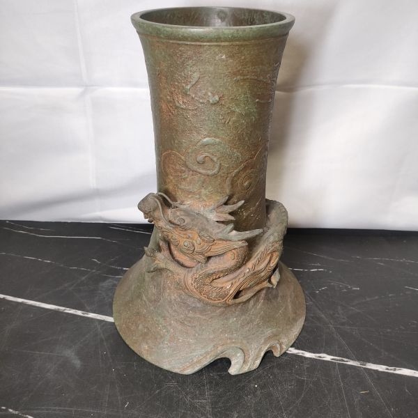 花瓶 金属製 龍 青銅 骨董品 年代物 アンティーク 花器