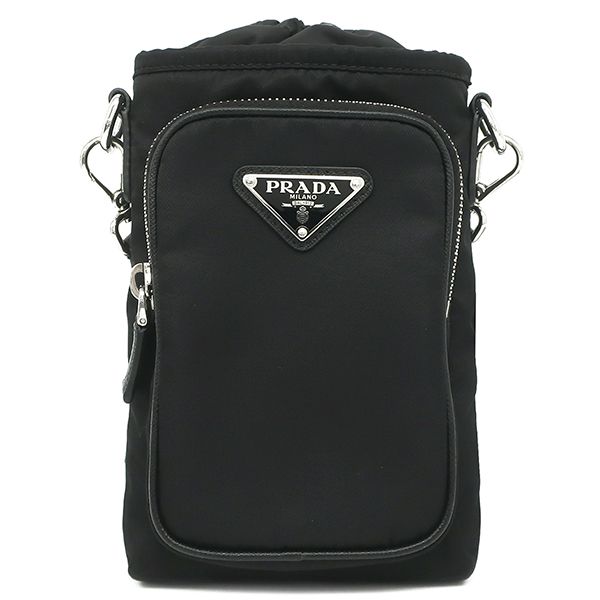 プラダ PRADA ショルダーバッグ Re-Nylon スマートフォンケース ナイロン レザー ブラック シルバー金具 黒 三角ロゴ 2ZH155 箱