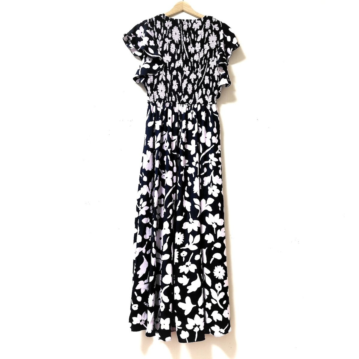 ケイトスペード ワンピース サイズ2 S レディース - ダークネイビー×ライトパープル×パープル Vネック 半袖 マキシ丈 花柄