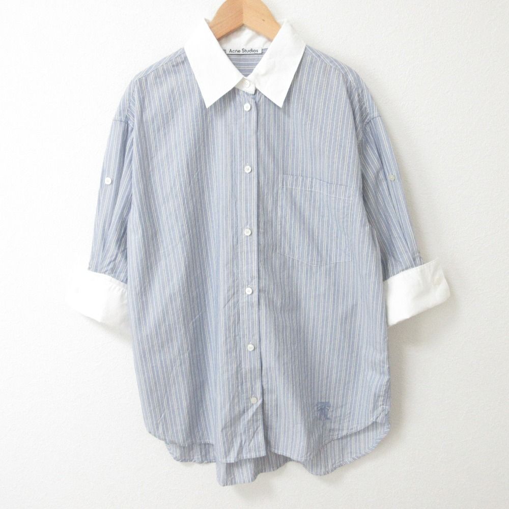 Acne Studios アクネストゥディオズ ストライプ オーバーサイズシャツ FN-WN-BLOU00135 サイズ34 ライトブルー ホワイト レディース 古着