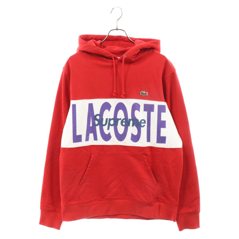 SUPREME (シュプリーム) 19AW × LACOSTE ラコステ Logo Panel Hooded Sweatshirt  ロゴパネルプルオーバーフーディ パーカー レッド/ホワイト - メルカリ
