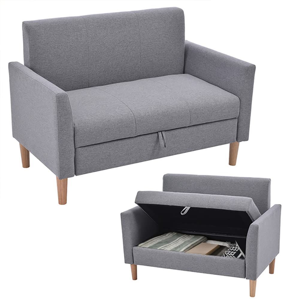 【特価商品】肘付き コンパクト ソファカチン おしゃれ 一人暮らし カウチ sofa ソファ 3人掛け (タイプ 二人掛け 収納付き A：グレー) ソファー Kennkari