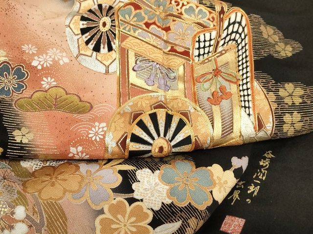 正絹黒留袖谷崎潤一郎の世界駒刺繍金銀彩④ ( 訪問着、紬、袋帯