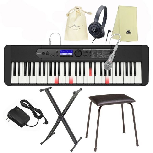 CASIO カシオ LK-540BK ブラック X型スタンド 椅子 CB5 ヘッドフォン ATH-S100BK クロス 巾着 セット | 光ナビゲーション キーボード 61鍵盤