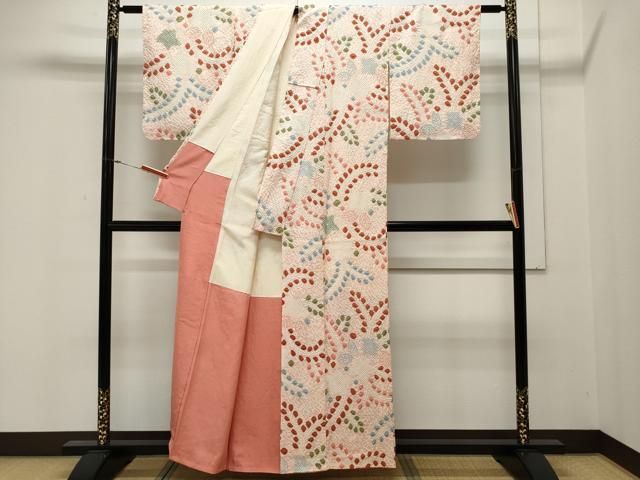 平和屋着物□上質な小紋 総絞り 草花文 正絹 逸品 CAAT1887ev