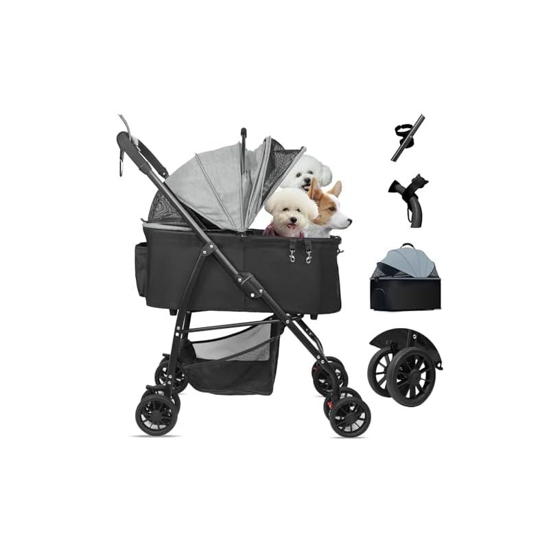 MILA-LOUIS ペットカート 分離型 ペットバギー ワンタッチ折りたたみ 犬 バギー 小型犬 前輪360°後輪ブレーキ付 軽量犬用ベビーカー 中型犬 猫 ペットカート 多頭 4輪 取り外し 犬用カート 日本語取扱説明書とビデオ 0