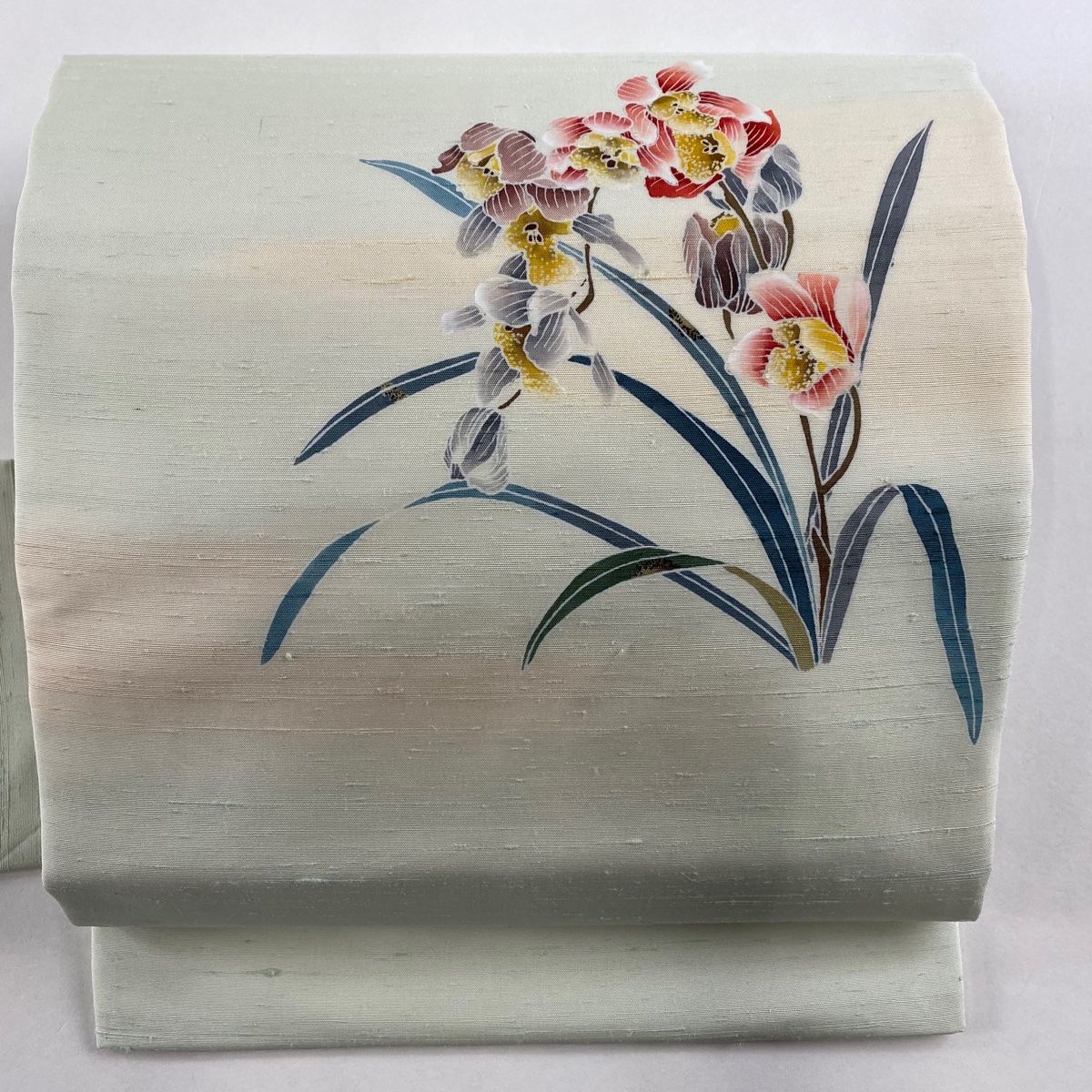 名古屋帯 美品 秀品 夏帯 草花 金銀彩 薄緑 正絹 【中古】 名古屋