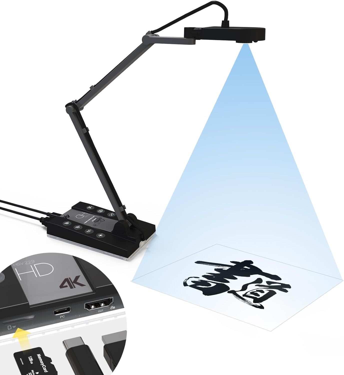 Basicolorn 書画カメラ 1500万画素 4Kダイナミック解像度webカメラ プロジェクターに直接投影 ズーム機能 オートフォーカス 折りたたみ式 実物投影機 Win Mac ChromeBook用 オンライン授業 テレビ会議 ライブ向けHSV229