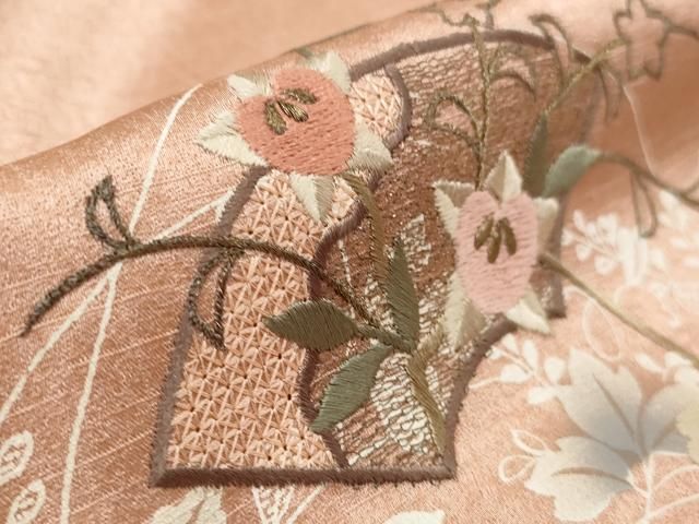 訪問着セット 汕頭刺繍 ベージュ 訪問着 フルセット 着物 正絹 汕頭