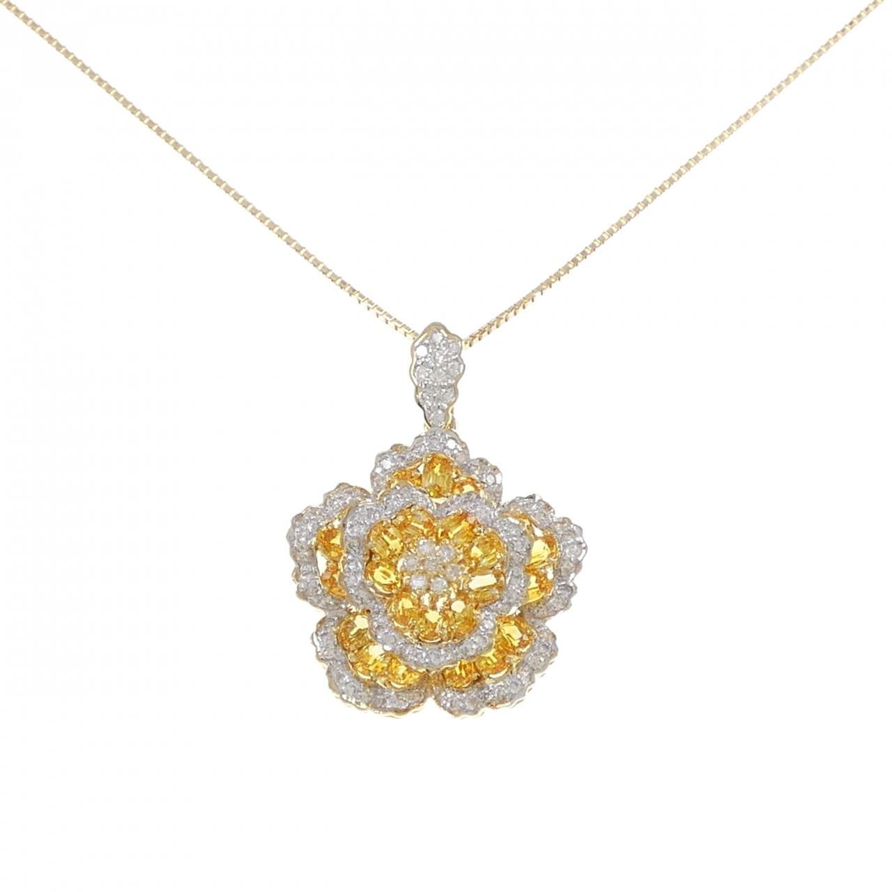 K18YG|K18WG フラワー サファイヤ ネックレス 3.58CT