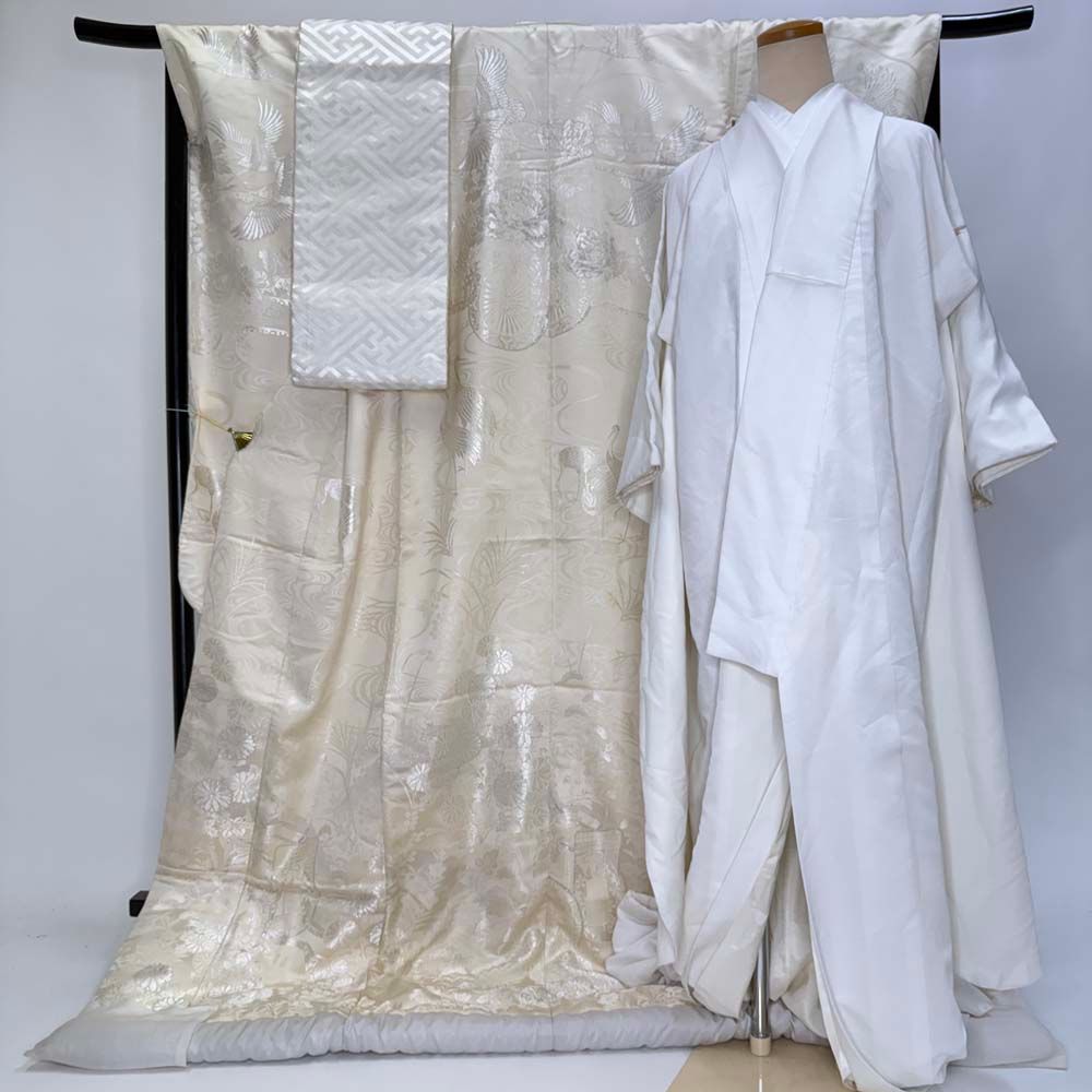 白打掛 3点セット 帯 掛下 白無垢 白 撮影用 結婚式 花嫁衣装 裄68cm 身丈196cm 合繊 Lサイズ 4278