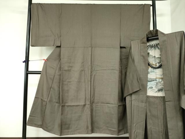 平和屋着物●男性 紬 アンサンブル 長羽織 120亀甲 総詰め 正絹 DAAX1275op