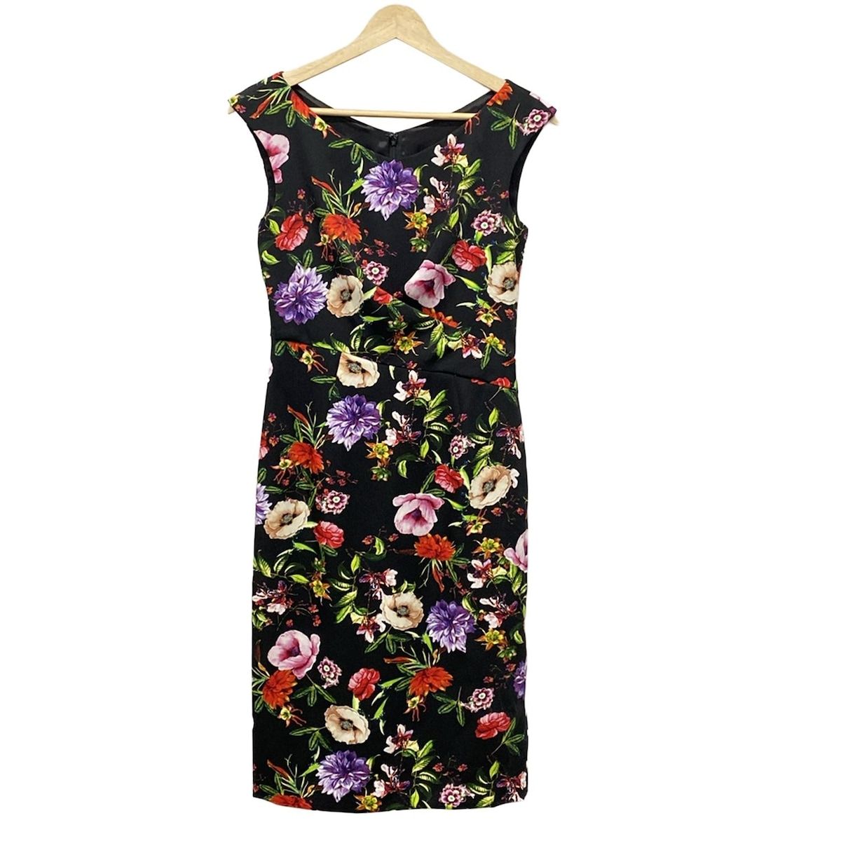 Pinky-Dianne ピンキー-ダイアン ワンピース サイズ36 S レディース - 黒×ピンク×マルチ ノースリーブ ひざ丈 花柄