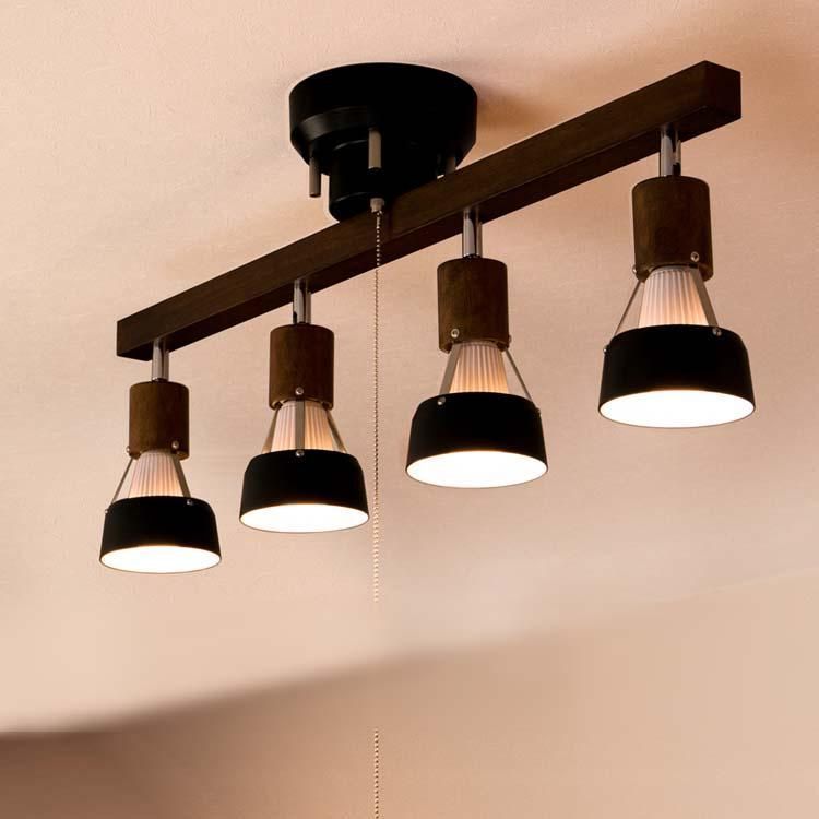 シーリングライト おしゃれ 照明器具 LED対応 天井照明 北欧 天然木 6畳 8畳 かわいい リビング ダイニング スポットライト ボーベル 4灯 バロン