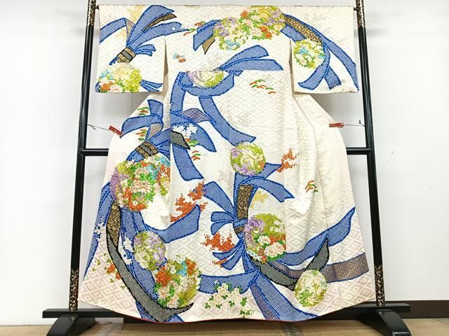 平和屋着物□訪問着 駒刺繍 絞り 束ね熨斗花丸文 金彩 正絹 逸品