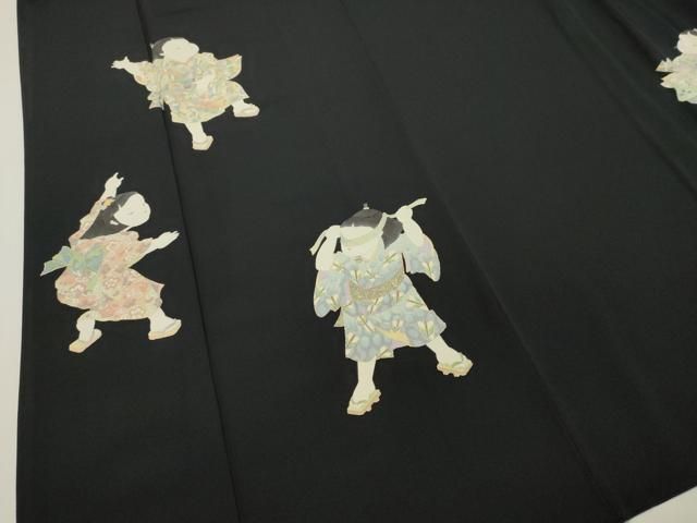 平和屋着物○訪問着 作家物 童子遊び 黒地 金彩 正絹 逸品 DAAS2008tw  