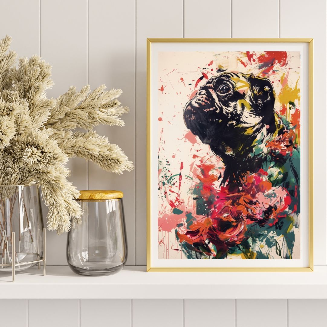 犬花爛漫 - パグ犬 コレクション No.2】ジークレー版画＊名入れOK