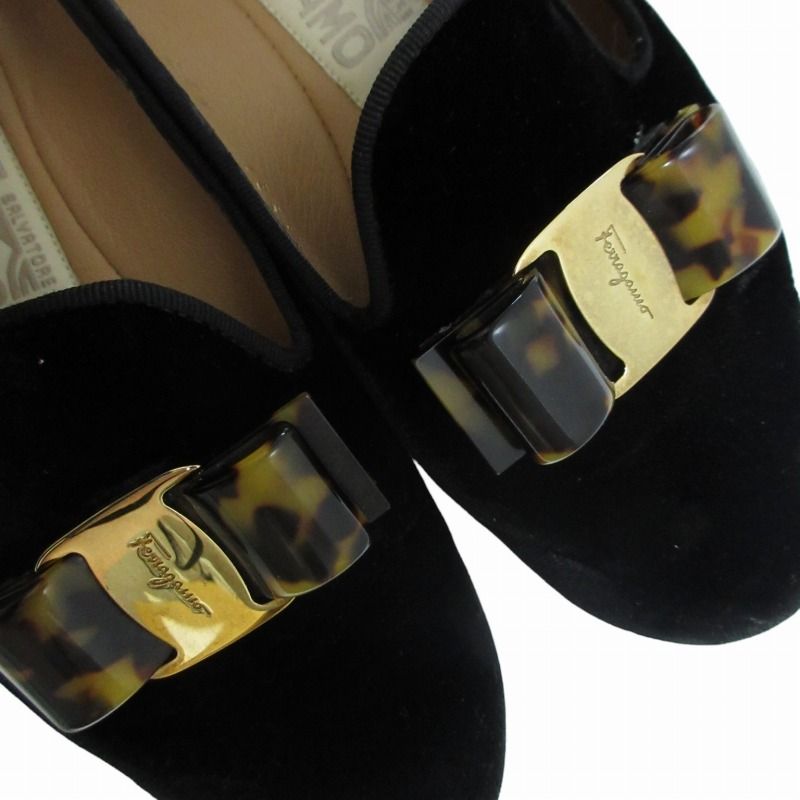 サルヴァトーレフェラガモ Salvatore Ferragamo ヴァラ ベロアパンプス シューズ べっ甲調 黒 ブラック 5 約22㎝ 0617 IBO52 KIN-KAAI_COM