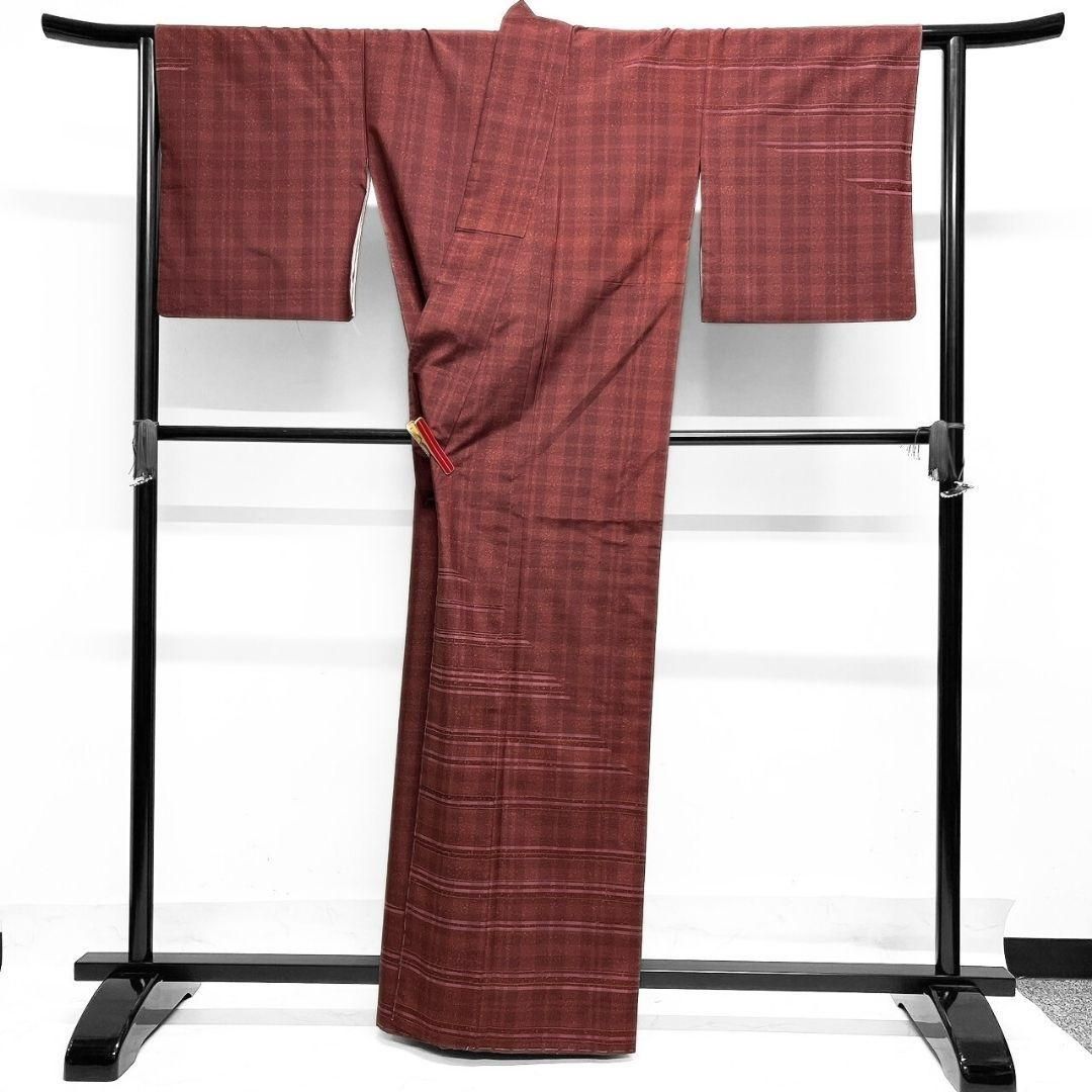 未着用白山紬格子横縞模様付け下げ着物 015a p