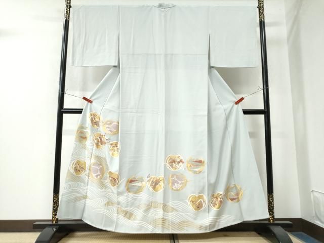 平和屋着物●豪華色留袖 駒刺繍 立波草花文 金彩 正絹 CAAW8243yc