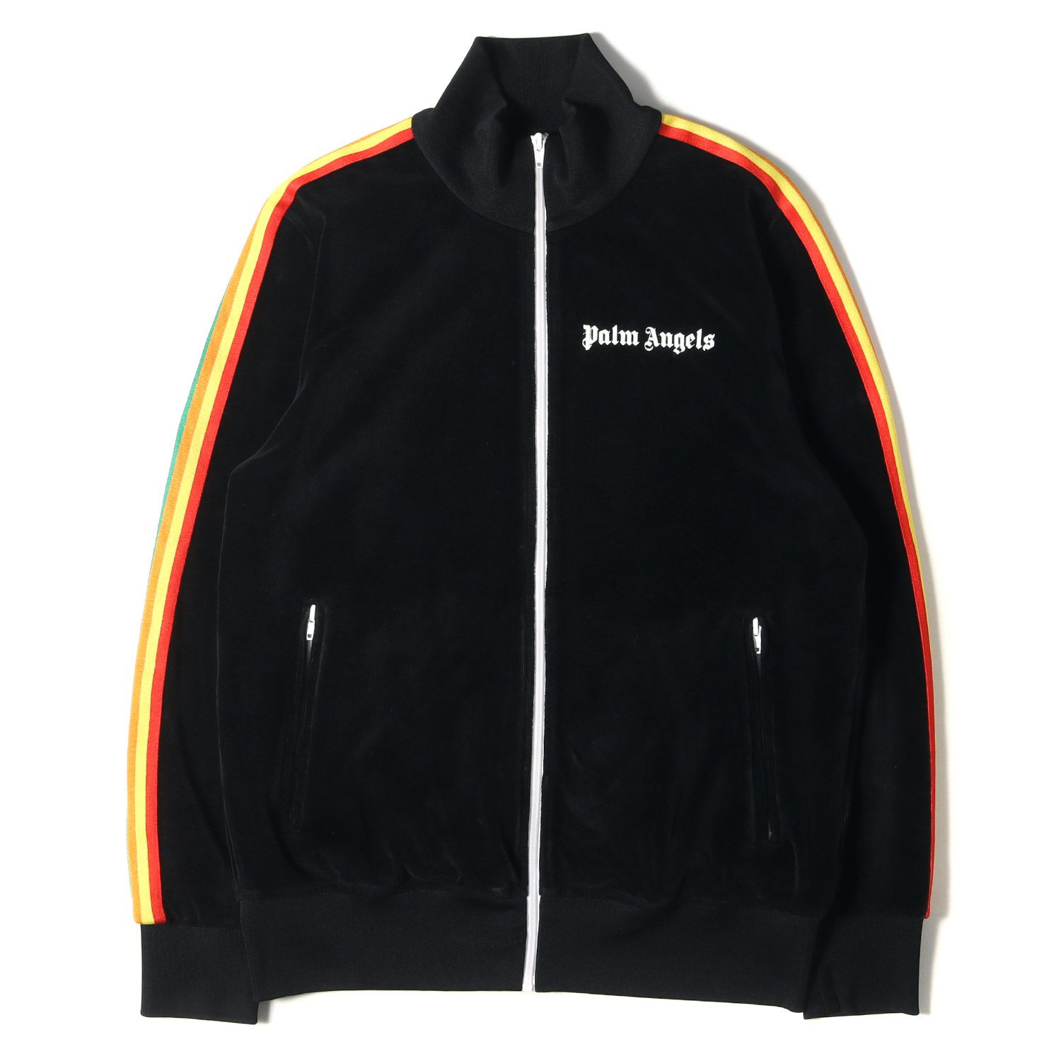 Palm Angels パーム エンジェルス ジャージ 21AW レインボー ライン ベロア トラックジャケット RAINBOW CHENILLE TRACK JACKET ブラック 黒 L トップス シンプル カジュアル ブランド【メンズ】【美品】