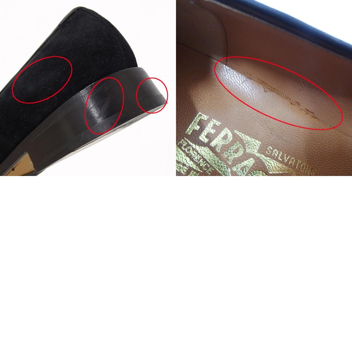 新品 フェラガモ 靴 8 1/2 黒 スエード 6cmヒール FERRAGAMO