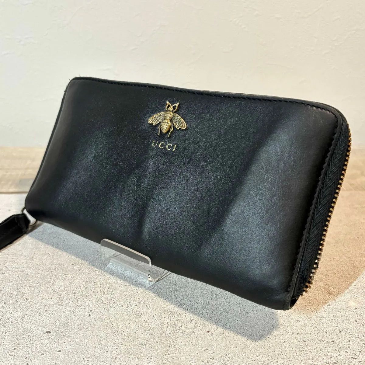 GUCCI 523667 アニマリエ レザー ジップラウンド ラウンドファスナー