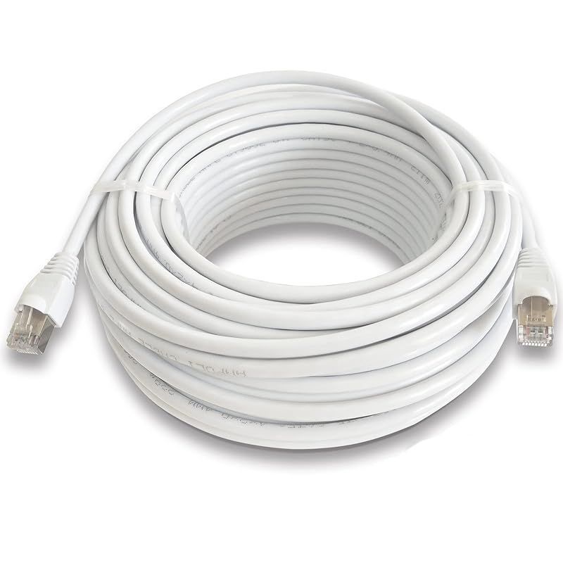 20M ホワイト 屋外用 LANケーブル CAT5e 屋外仕様 2重被覆 耐候性 難燃性 ランケーブル 防水 耐紫外線 屋外LAN配線 PoE対応 ケーブルクリップ付属 高耐久 適格請求書発行可 1