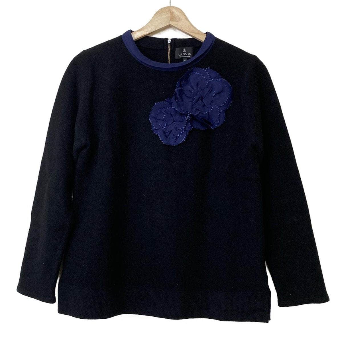 【美品】LANVIN 水色 花モチーフ ニット 40サイズ LANVIN COLLECTION(ランバンコレクション) 長袖セーター サイズ