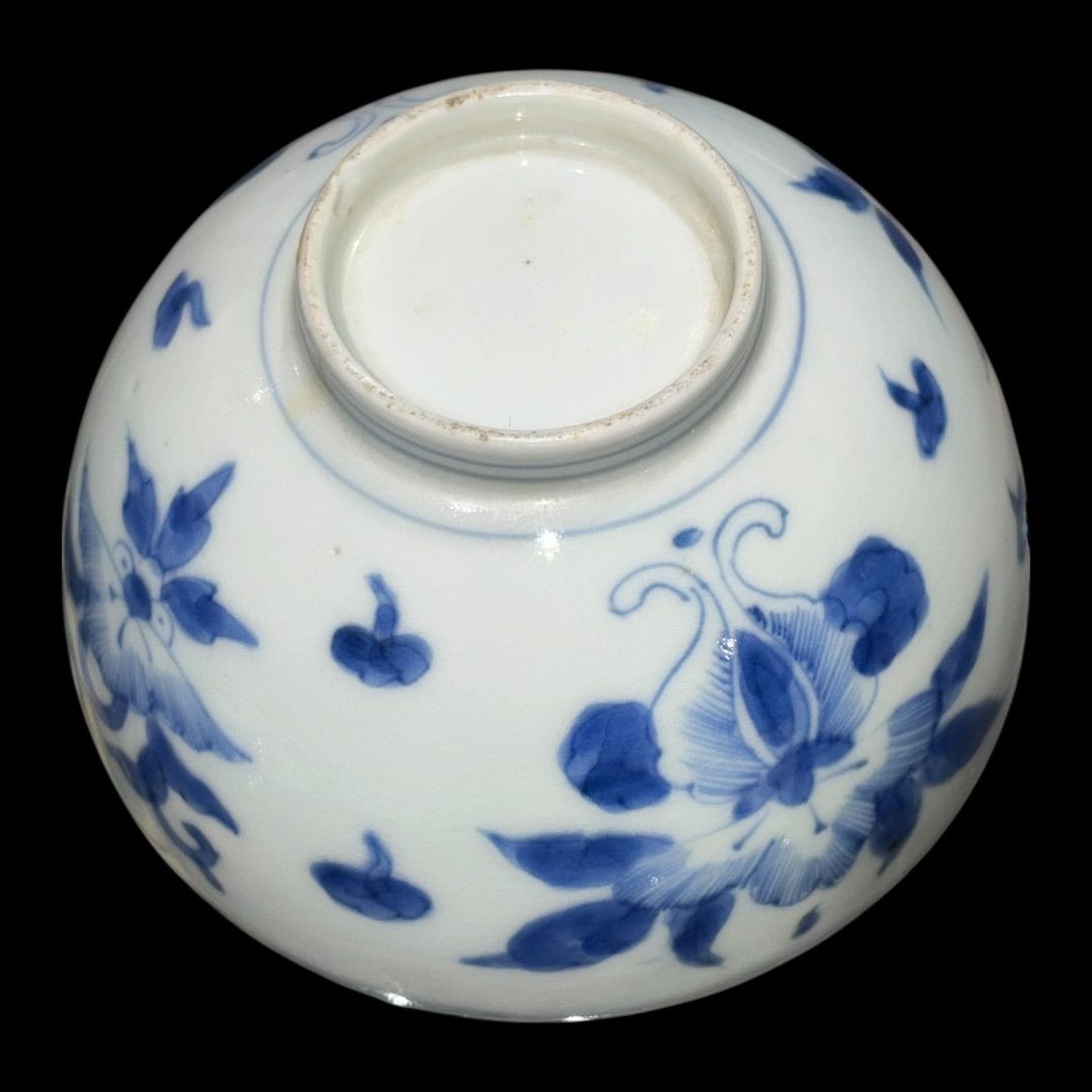 2客揃 古伊万里 有田焼 染付 手描き 花文 茶碗 蓋つき椀 和食器