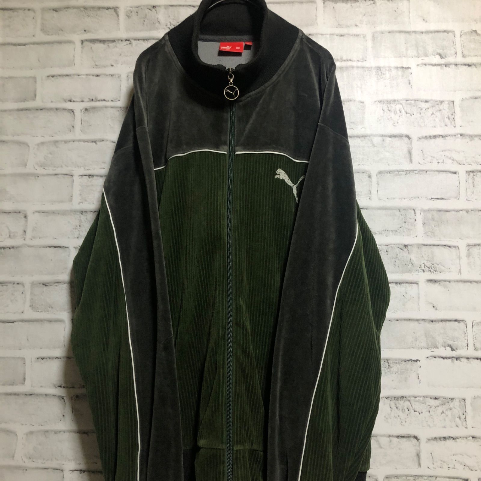 希少XL⭐️PUMA トラックジャケット/ジャージ コーデュロイ/ベロア vintage 緑×グレー