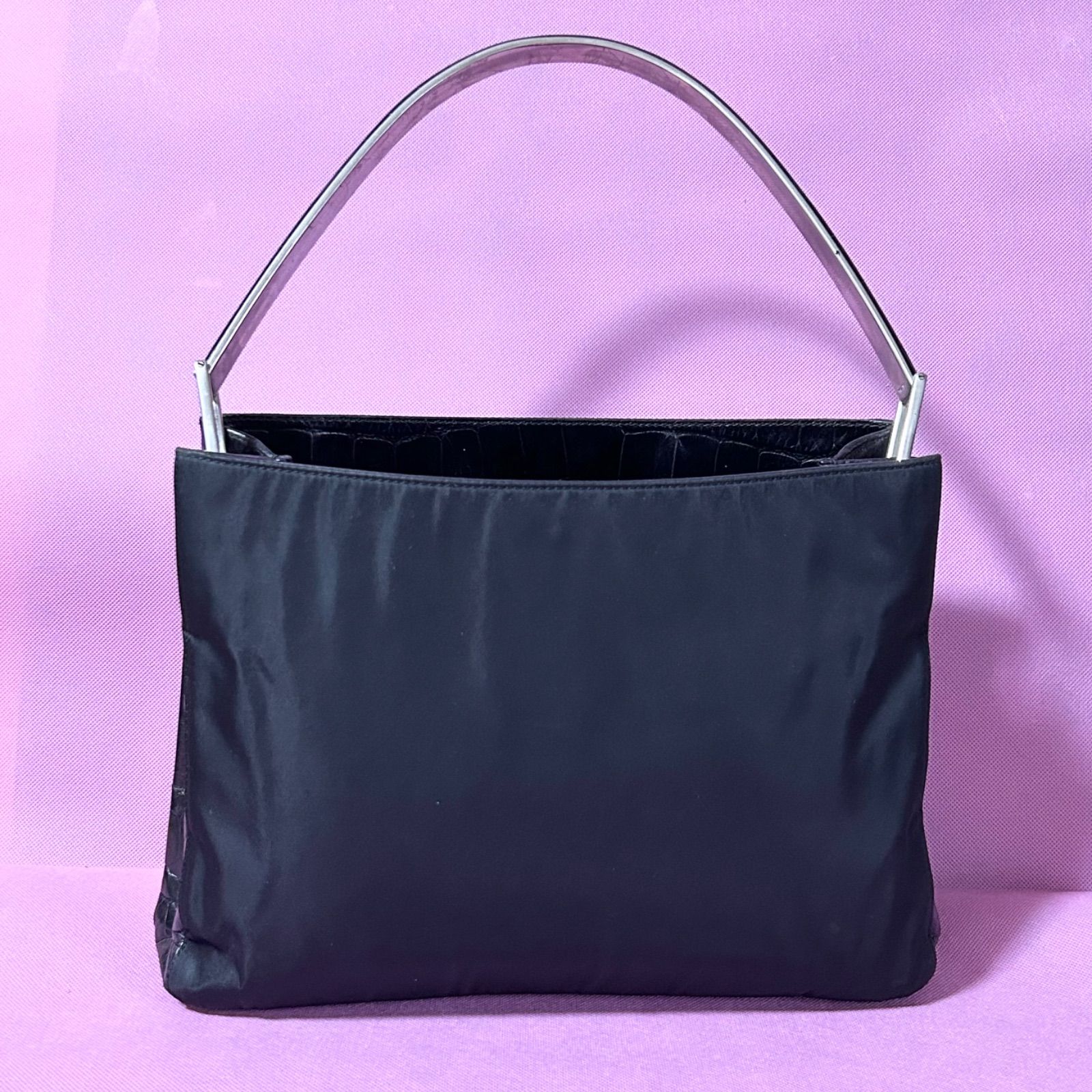 PRADA プラダ ナイロン クロコ型押し ワンショルダーバッグ ショルダーバッグ ブラック