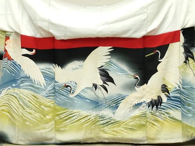 平和屋本店□極上 アンティーク 大正ロマン 振袖 駒刺繍 宝船飛鶴文  