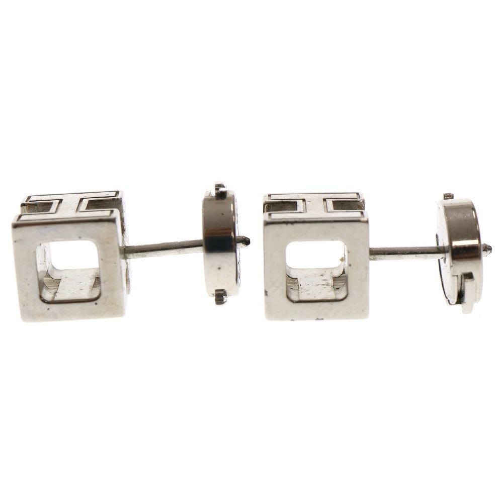 HERMES (エルメス) Hキューブ ピアス 黒 メタル シルバー金具  