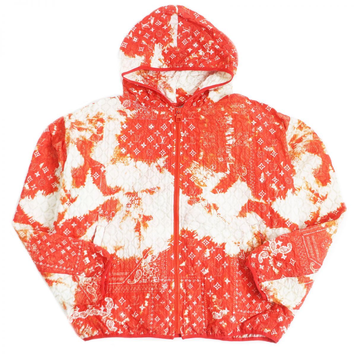 □22AW ルイヴィトン モノグラム バンダナ タイダイ柄 フーデッド ブルゾンジャケット|パーカー オレンジ系 46 フランス製