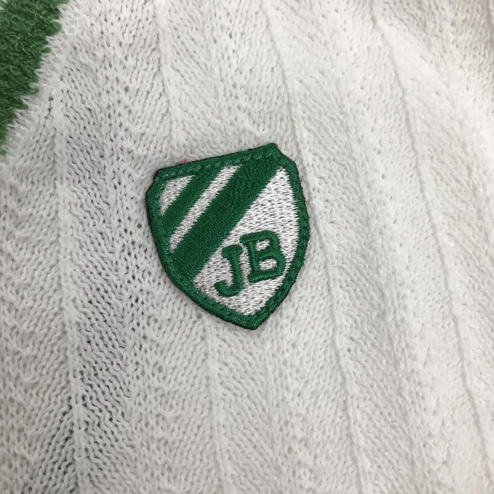 ジャックバニー ニットベスト 白×グリーン コットン混 コールクローバー レディース 2 L ゴルフウェア Jack Bunny LLC-HASEGAWATOSO_COM