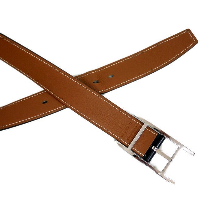 【未使用】エルメス　リバーシブルベルト　バーミリオン（赤茶）/ノワール（黒） HERMES エルメス 国内正規 B刻印 カンタン リバーシブルベルト