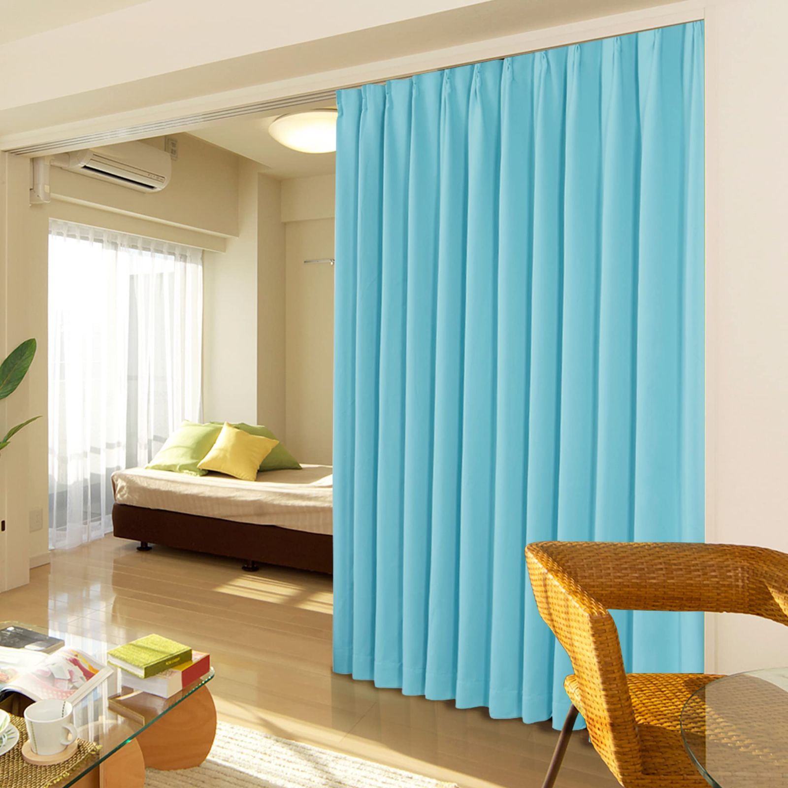 ドレープ　カーテン　幅200cm×丈220cm2枚　ブルー Size:丈200 cm x 幅150 cm (2枚組)_Color:ターコイズブルー Deconovo